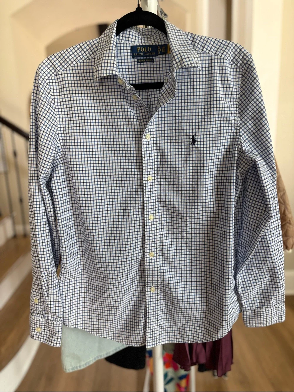 Ralph Lauren Boy’s (XL 18-20) White and Blue Windowpane Button-Down Shirt